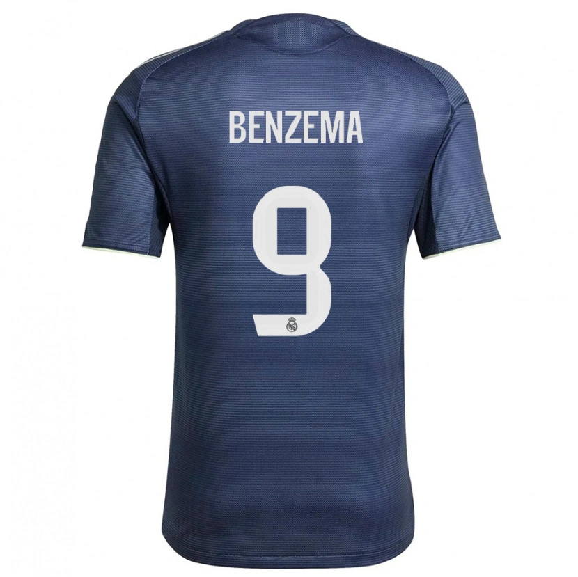 Danxen Barn Karim Benzema #9 Marineblå Sølv Bortetrøye Drakt Trøye 2025/26 Skjorter T-Skjorte