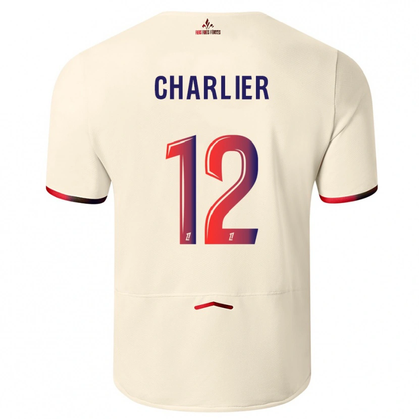 Danxen Barn Amaury Charlier #12 Off-White Rød Bortetrøye Drakt Trøye 2025/26 Skjorter T-Skjorte