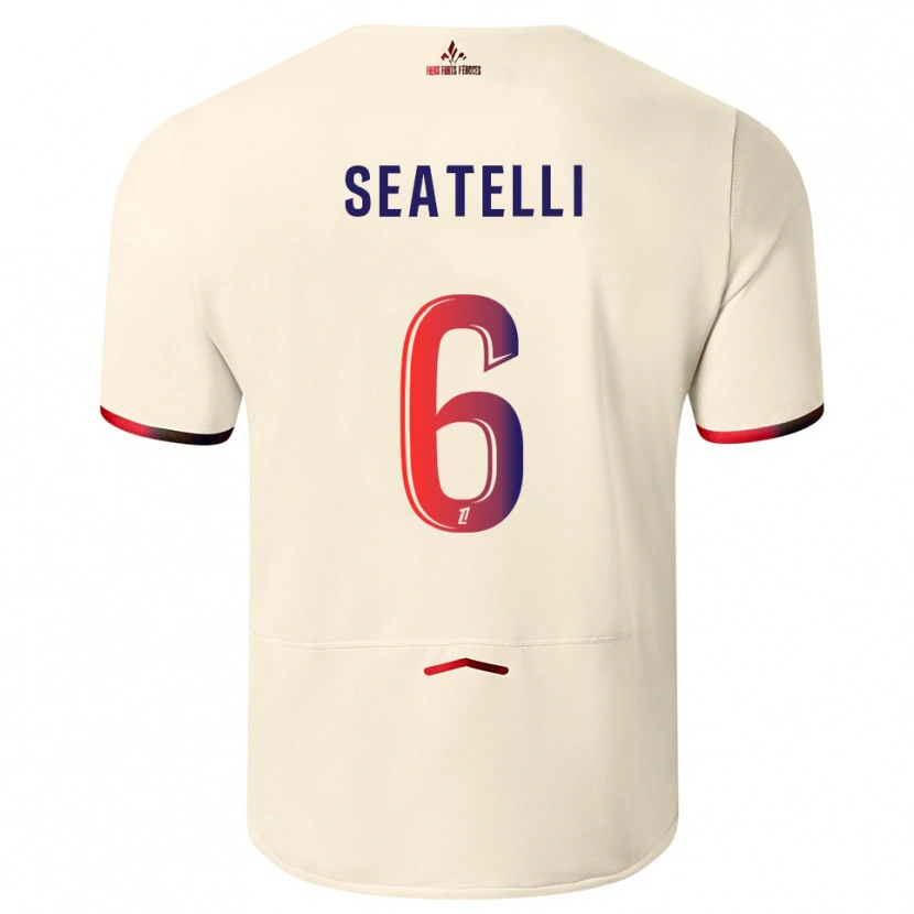 Danxen Barn Adrien Seatelli #6 Off-White Rød Bortetrøye Drakt Trøye 2025/26 Skjorter T-Skjorte