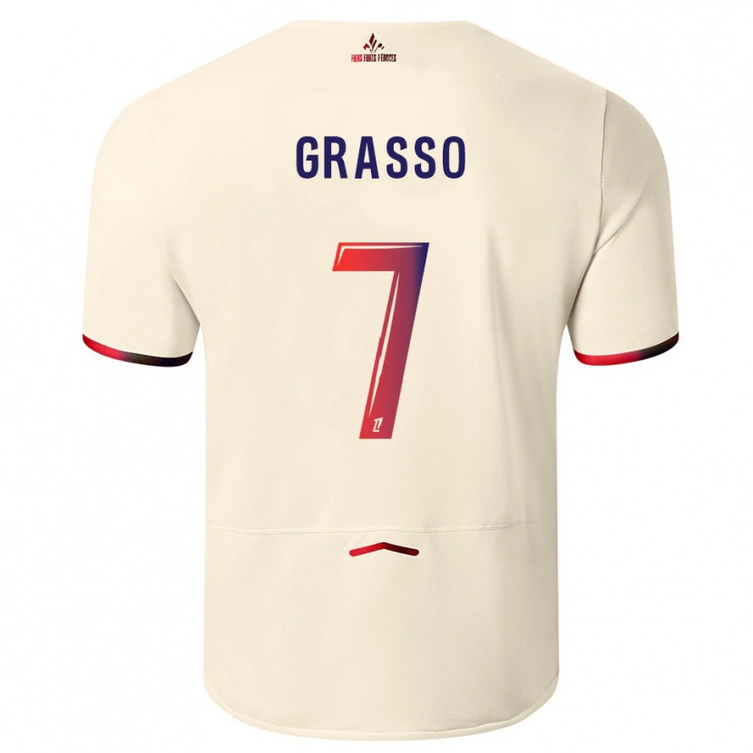 Danxen Barn Enzo Grasso #7 Off-White Rød Bortetrøye Drakt Trøye 2025/26 Skjorter T-Skjorte