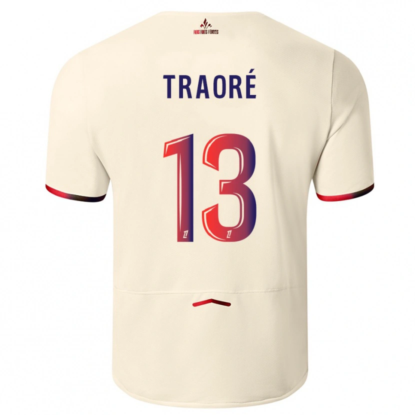 Danxen Barn Yéli Traoré #13 Off-White Rød Bortetrøye Drakt Trøye 2025/26 Skjorter T-Skjorte