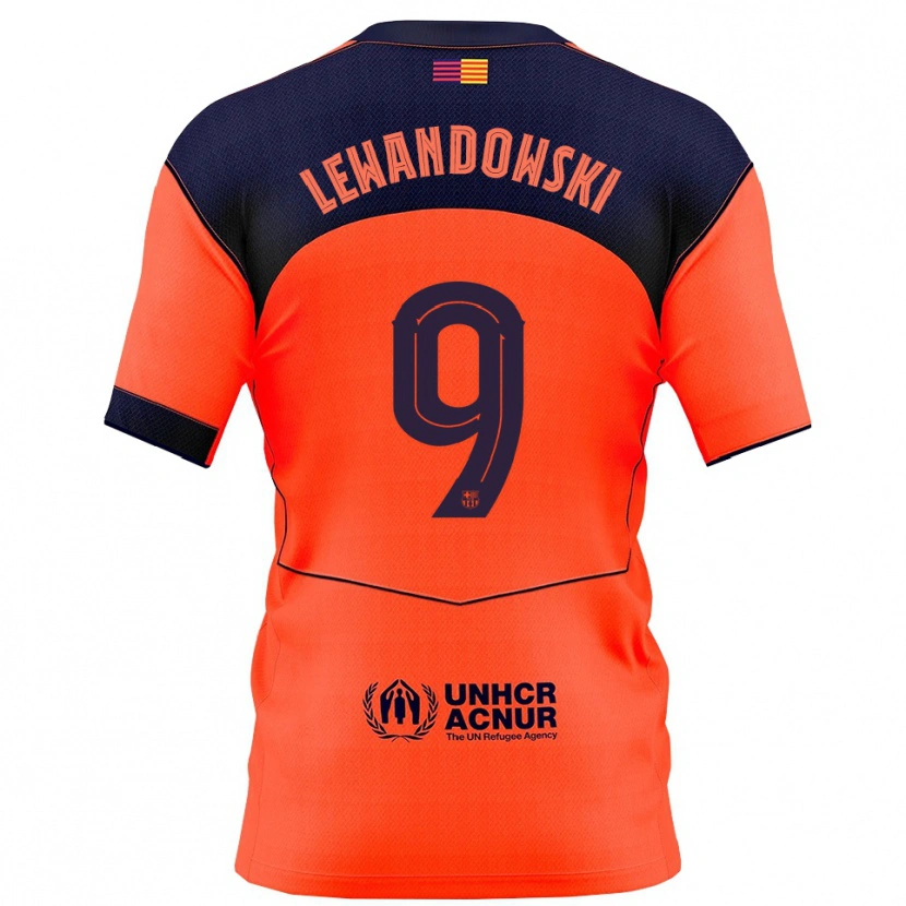 Danxen Barn Robert Lewandowski #9 Oransje Marineblå Tredje Sett Drakt Trøye 2025/26 Skjorter T-Skjorte