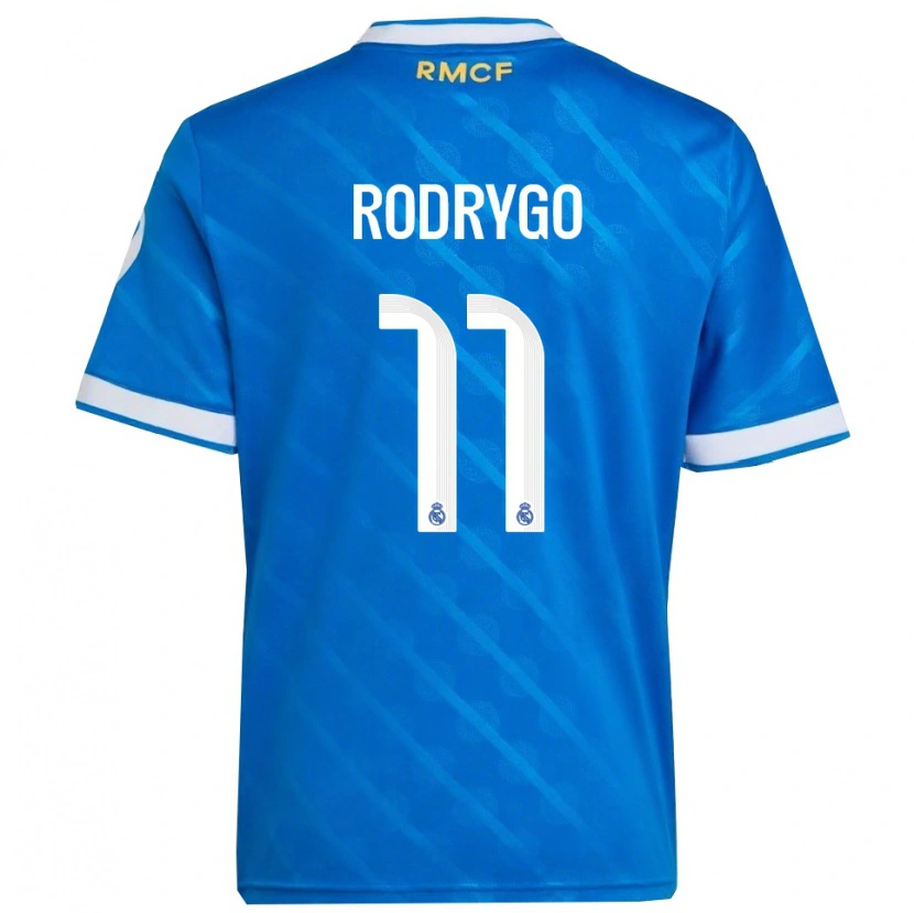 Danxen Barn Rodrygo #11 Blå Hvit Tredje Sett Drakt Trøye 2025/26 Skjorter T-Skjorte