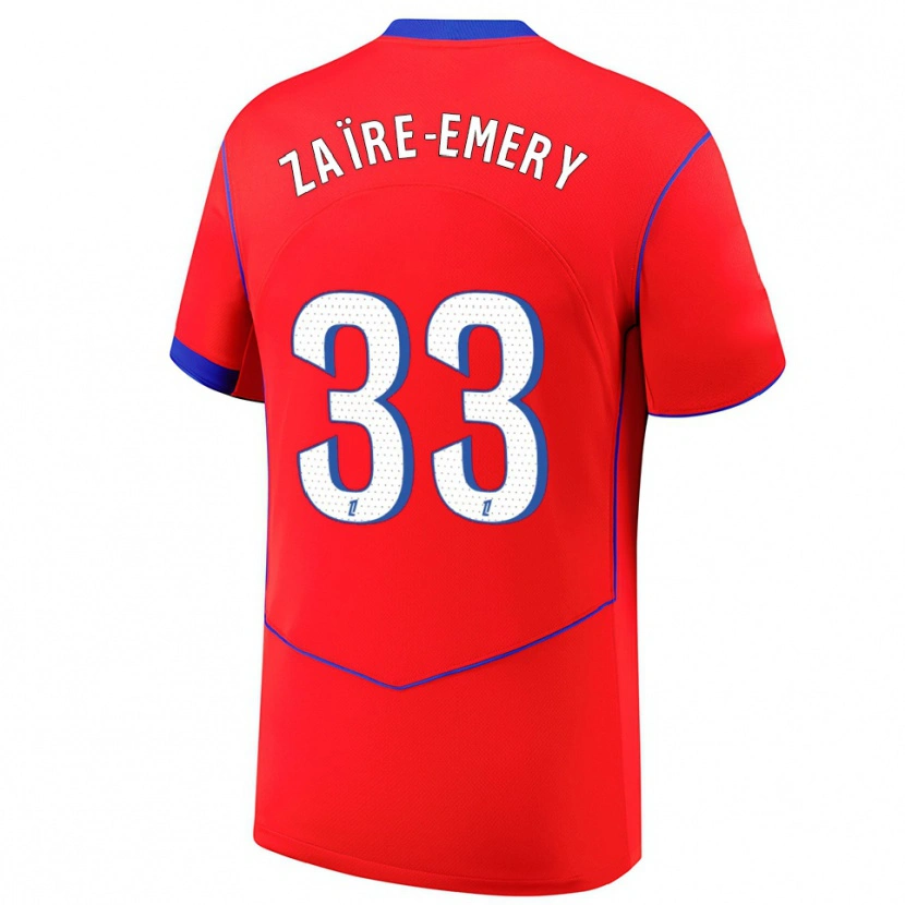 Danxen Barn Warren Zaïre-Emery #33 Rød Blå Hvit Tredje Sett Drakt Trøye 2025/26 Skjorter T-Skjorte