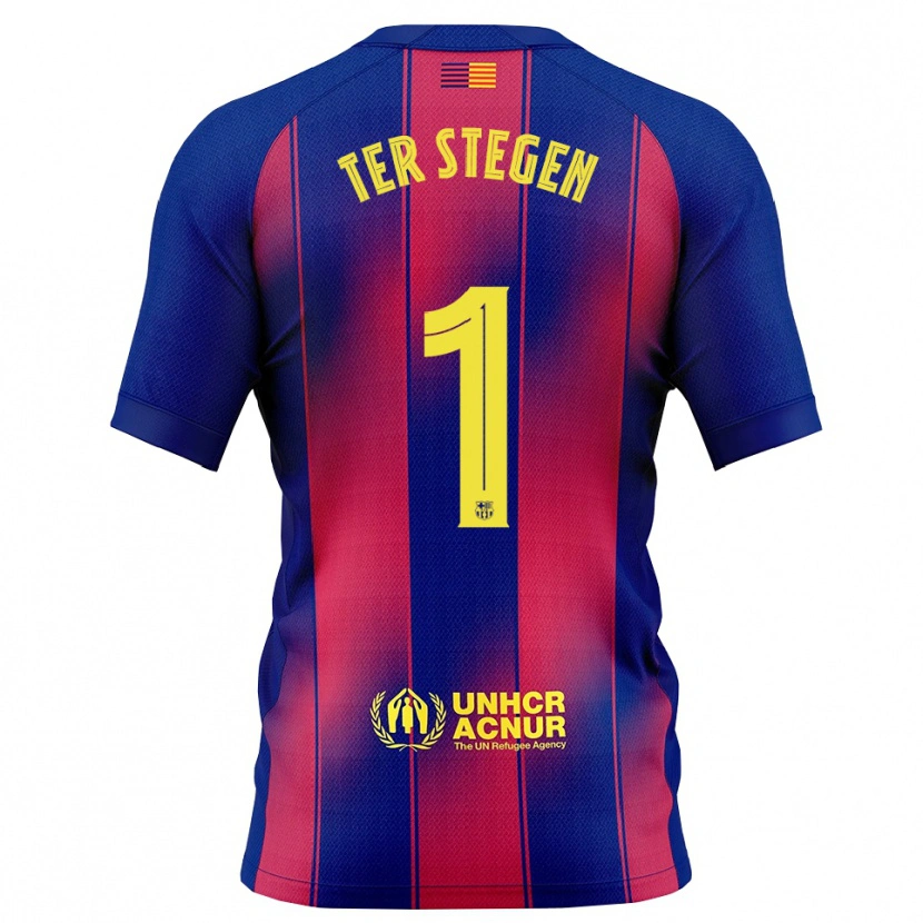 Danxen Mann Marc-André Ter Stegen #1 Blå Rød Hjemmetrøye Drakt Trøye 2025/26 Skjorter T-Skjorte