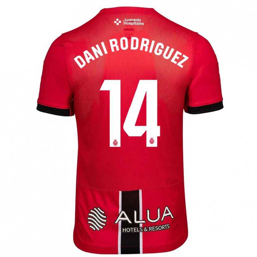 Danxen Mann Dani Rodríguez #14 Rød Svart Hjemmetrøye Drakt Trøye 2025/26 Skjorter T-Skjorte