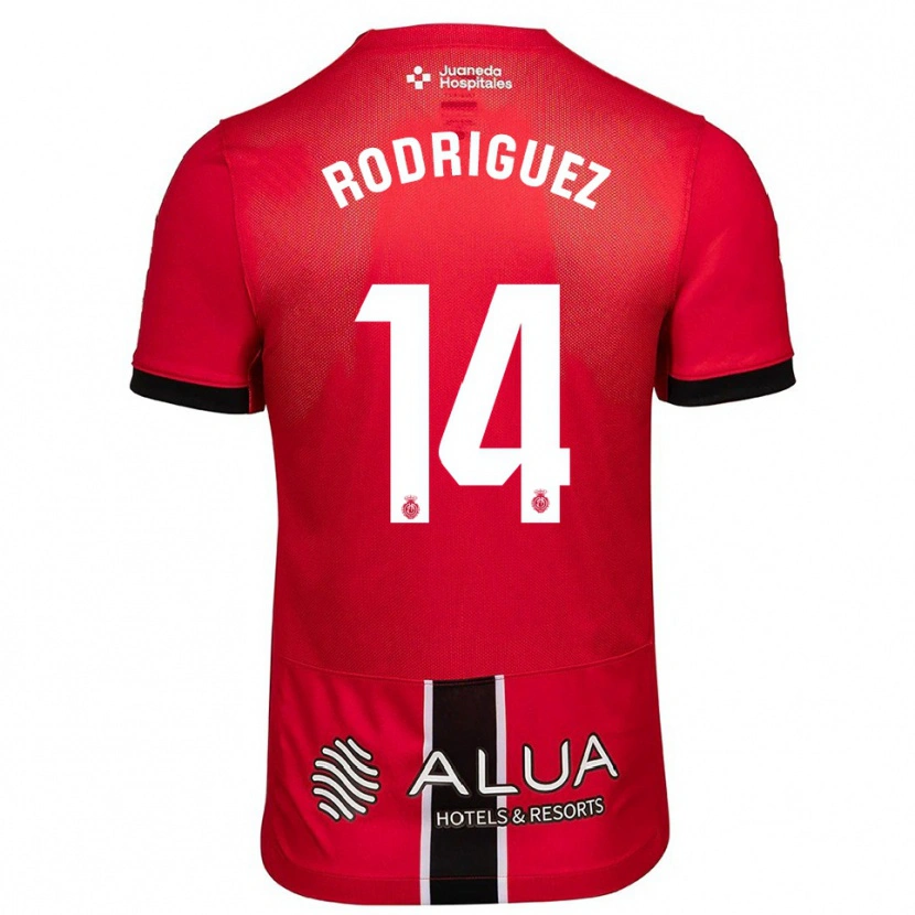 Danxen Mann Diego Rodríguez #14 Rød Svart Hjemmetrøye Drakt Trøye 2025/26 Skjorter T-Skjorte