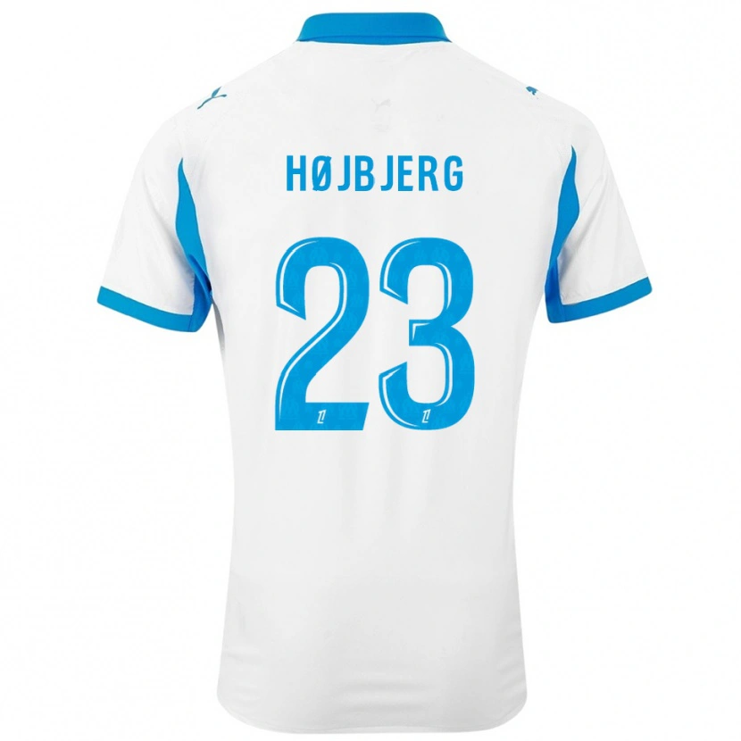 Danxen Mann Pierre-Emile Højbjerg #23 Hvit Lyseblå Hjemmetrøye Drakt Trøye 2025/26 Skjorter T-Skjorte