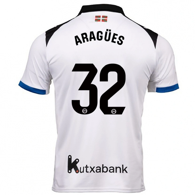 Danxen Mann Chema Aragües #32 Hvit Blå Bortetrøye Drakt Trøye 2025/26 Skjorter T-Skjorte
