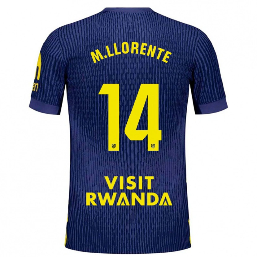 Danxen Mann Marcos Llorente #14 Marineblå Gul Bortetrøye Drakt Trøye 2025/26 Skjorter T-Skjorte