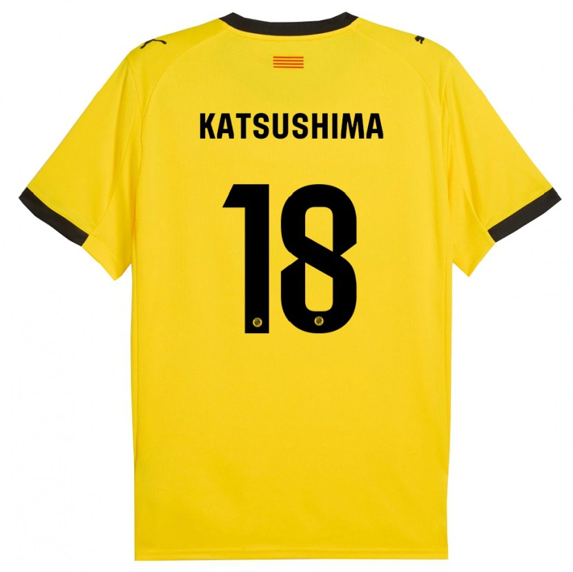 Danxen Mann Shinnosuke Katsushima #18 Gul Svart Bortetrøye Drakt Trøye 2025/26 Skjorter T-Skjorte
