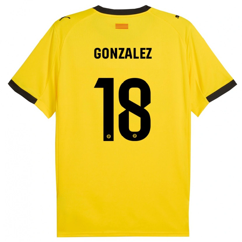 Danxen Mann Gerard Gonzalez #18 Gul Svart Bortetrøye Drakt Trøye 2025/26 Skjorter T-Skjorte
