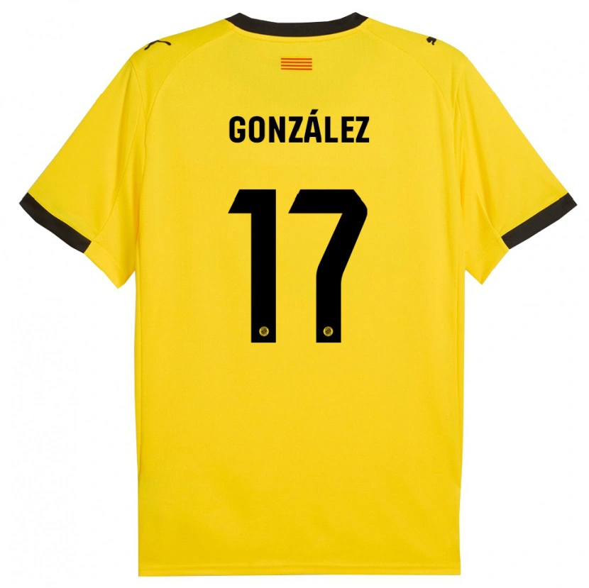 Danxen Mann Mario González #17 Gul Svart Bortetrøye Drakt Trøye 2025/26 Skjorter T-Skjorte