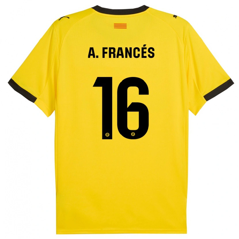 Danxen Mann Alejandro Francés #16 Gul Svart Bortetrøye Drakt Trøye 2025/26 Skjorter T-Skjorte