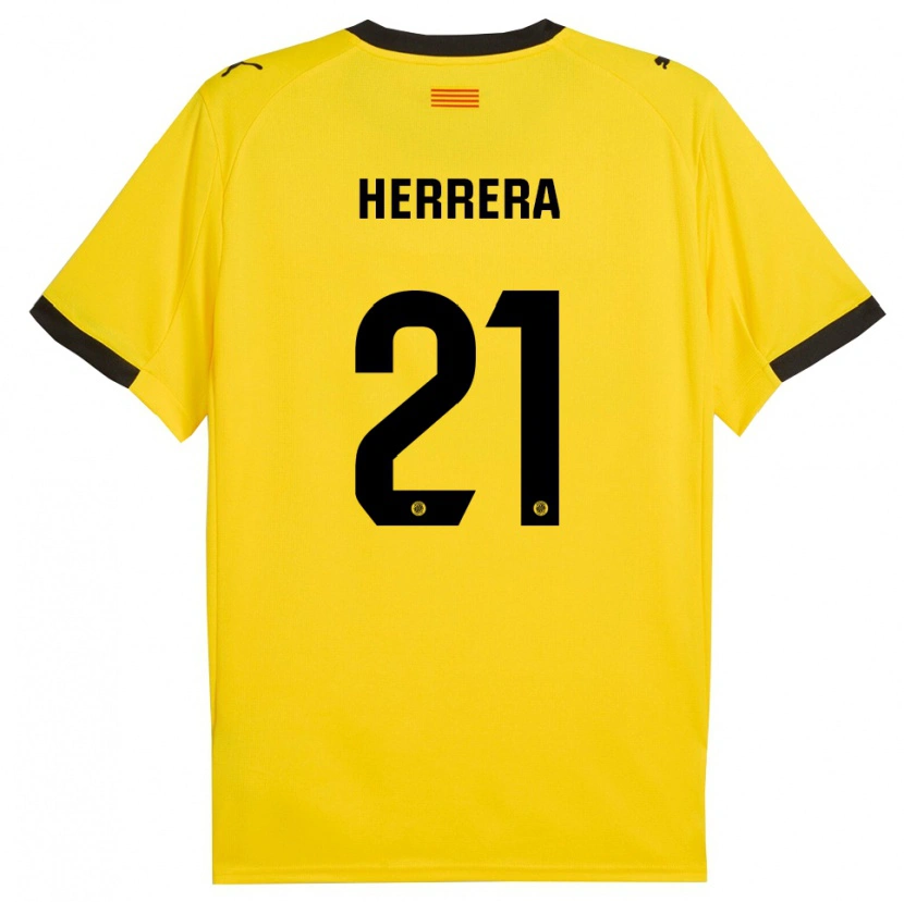 Danxen Mann Yangel Herrera #21 Gul Svart Bortetrøye Drakt Trøye 2025/26 Skjorter T-Skjorte