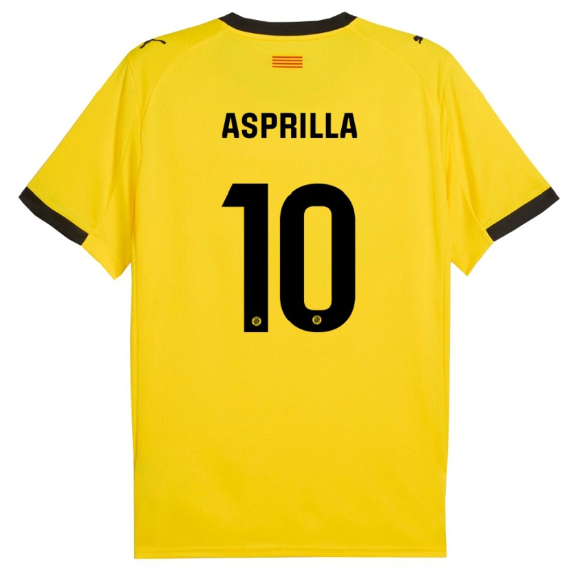 Danxen Mann Yáser Asprilla #10 Gul Svart Bortetrøye Drakt Trøye 2025/26 Skjorter T-Skjorte