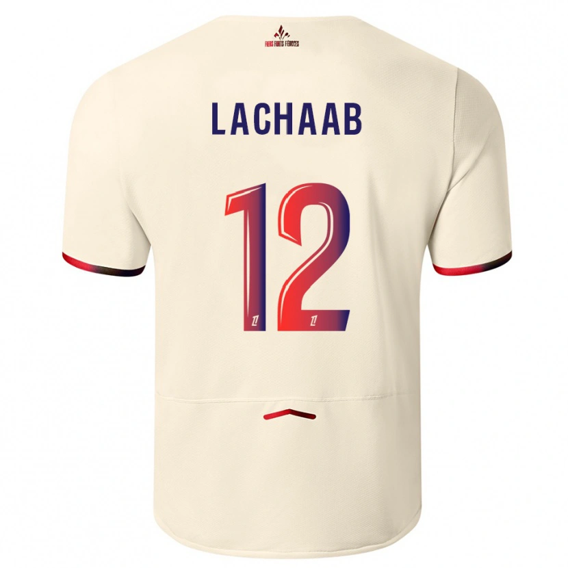 Danxen Mann Younes Lachaab #12 Off-White Rød Bortetrøye Drakt Trøye 2025/26 Skjorter T-Skjorte