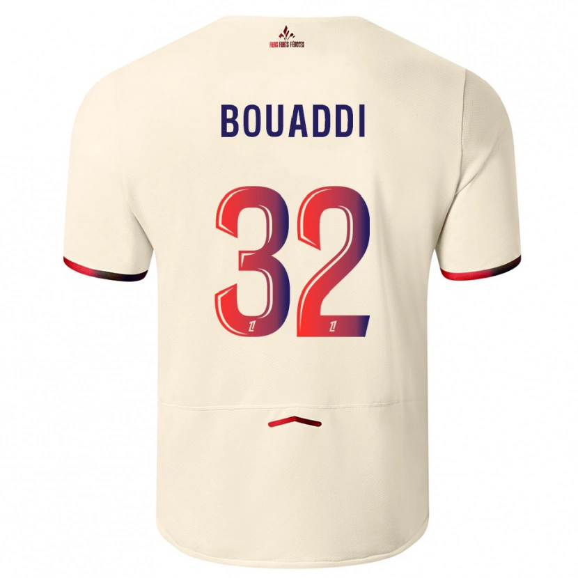 Danxen Mann Ayyoub Bouaddi #32 Off-White Rød Bortetrøye Drakt Trøye 2025/26 Skjorter T-Skjorte
