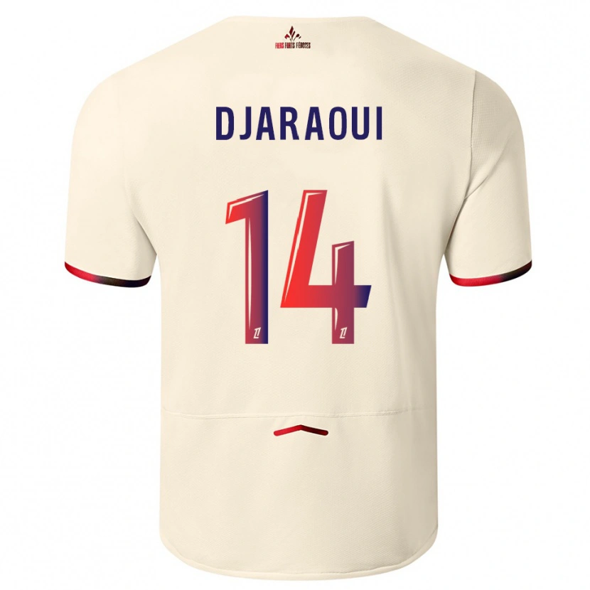 Danxen Mann Mehdi Djaraoui #14 Off-White Rød Bortetrøye Drakt Trøye 2025/26 Skjorter T-Skjorte