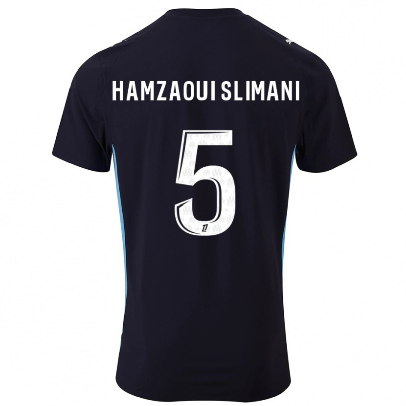 Danxen Mann Hilan Hamzaoui Slimani #5 Svart Lyseblå Bortetrøye Drakt Trøye 2025/26 Skjorter T-Skjorte