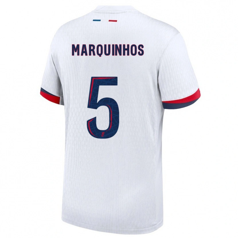 Danxen Mann Marquinhos #5 Hvit Rød Bortetrøye Drakt Trøye 2025/26 Skjorter T-Skjorte