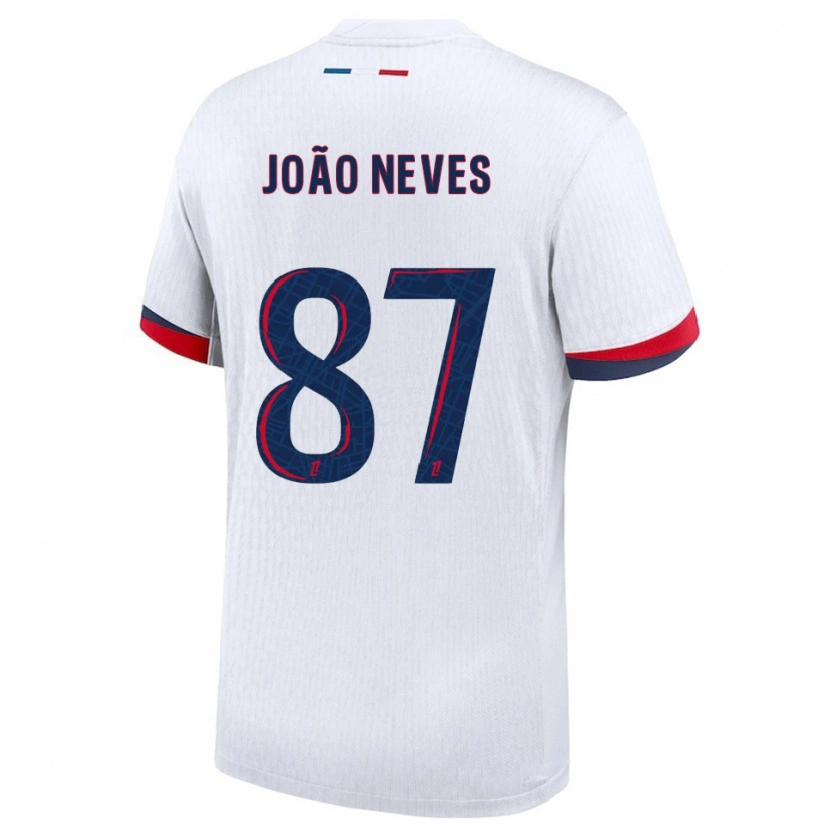 Danxen Mann João Neves #87 Hvit Rød Bortetrøye Drakt Trøye 2025/26 Skjorter T-Skjorte