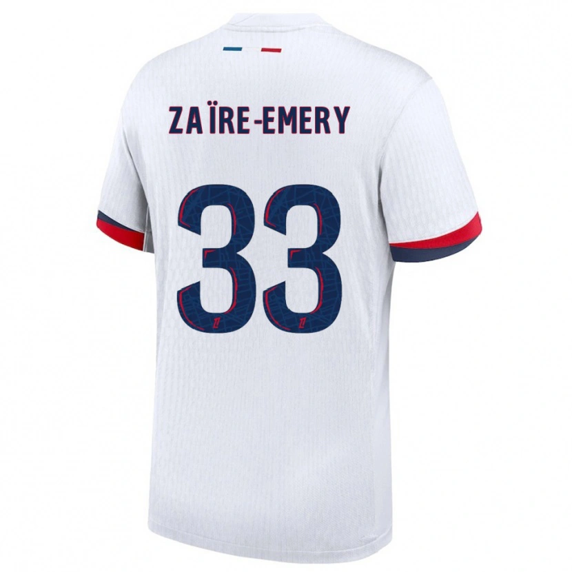 Danxen Mann Warren Zaïre-Emery #33 Hvit Rød Bortetrøye Drakt Trøye 2025/26 Skjorter T-Skjorte