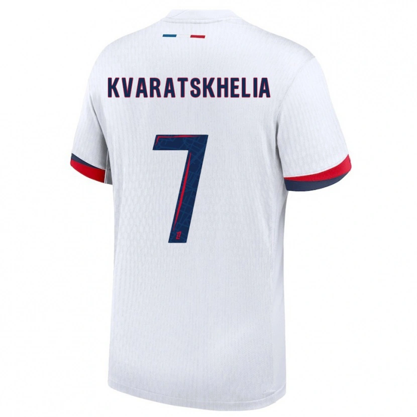 Danxen Mann Khvicha Kvaratskhelia #7 Hvit Rød Bortetrøye Drakt Trøye 2025/26 Skjorter T-Skjorte