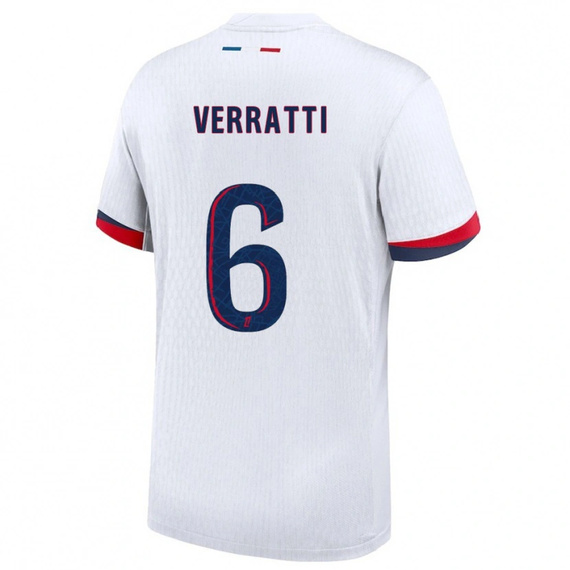Danxen Mann Marco Verratti #6 Hvit Rød Bortetrøye Drakt Trøye 2025/26 Skjorter T-Skjorte