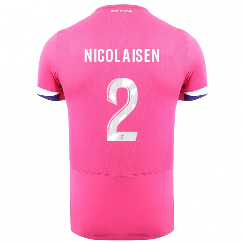 Danxen Mann Rasmus Nicolaisen #2 Rosa Hvit Bortetrøye Drakt Trøye 2025/26 Skjorter T-Skjorte