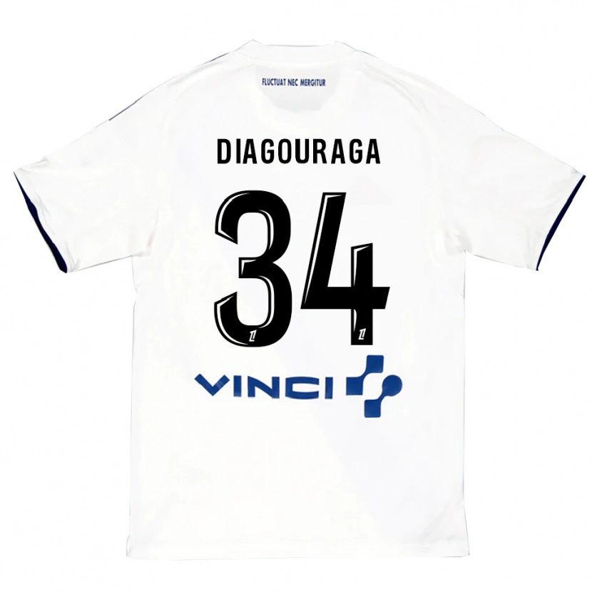 Danxen Mann Djibril Diagouraga #34 Hvit Blå Bortetrøye Drakt Trøye 2025/26 Skjorter T-Skjorte