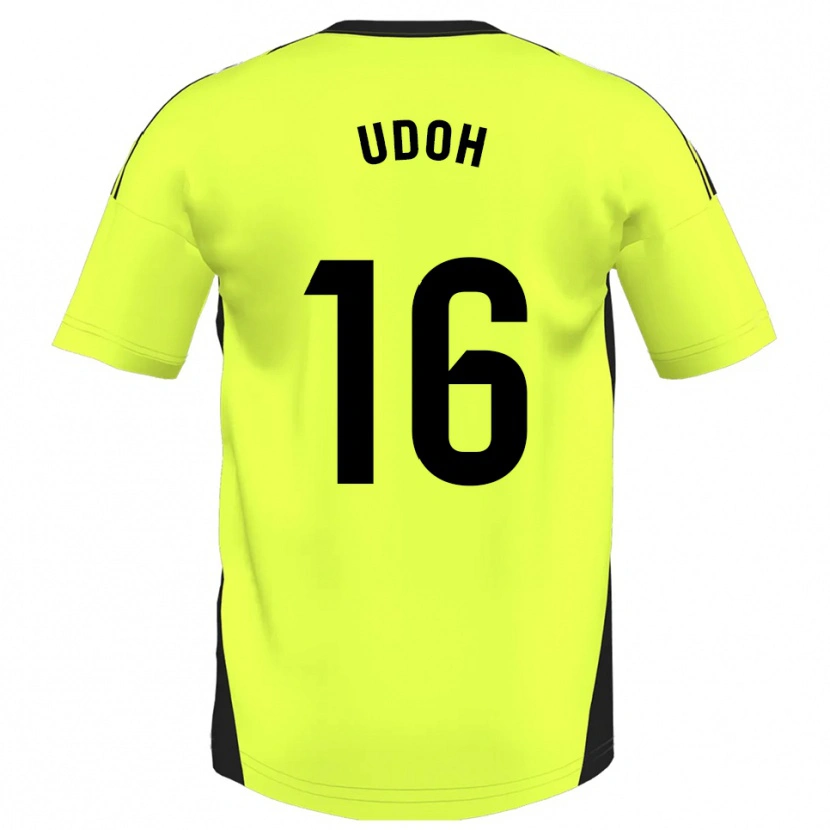 Danxen Mann Isaac Udoh #16 Fluorescerende Gul Bortetrøye Drakt Trøye 2025/26 Skjorter T-Skjorte