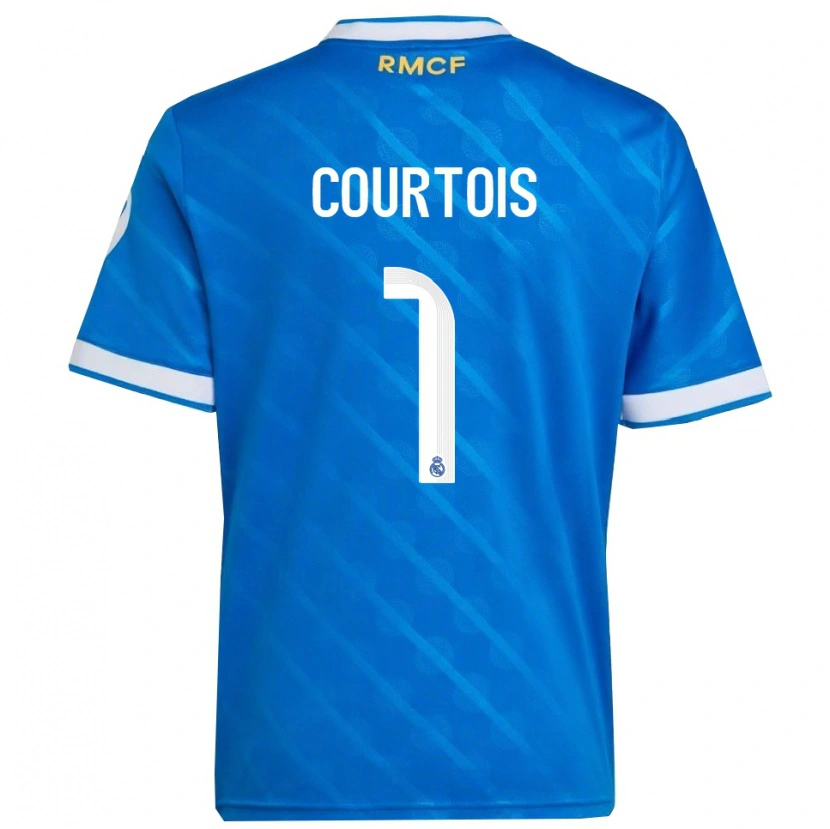 Danxen Mann Thibaut Courtois #1 Blå Hvit Tredje Sett Drakt Trøye 2025/26 Skjorter T-Skjorte