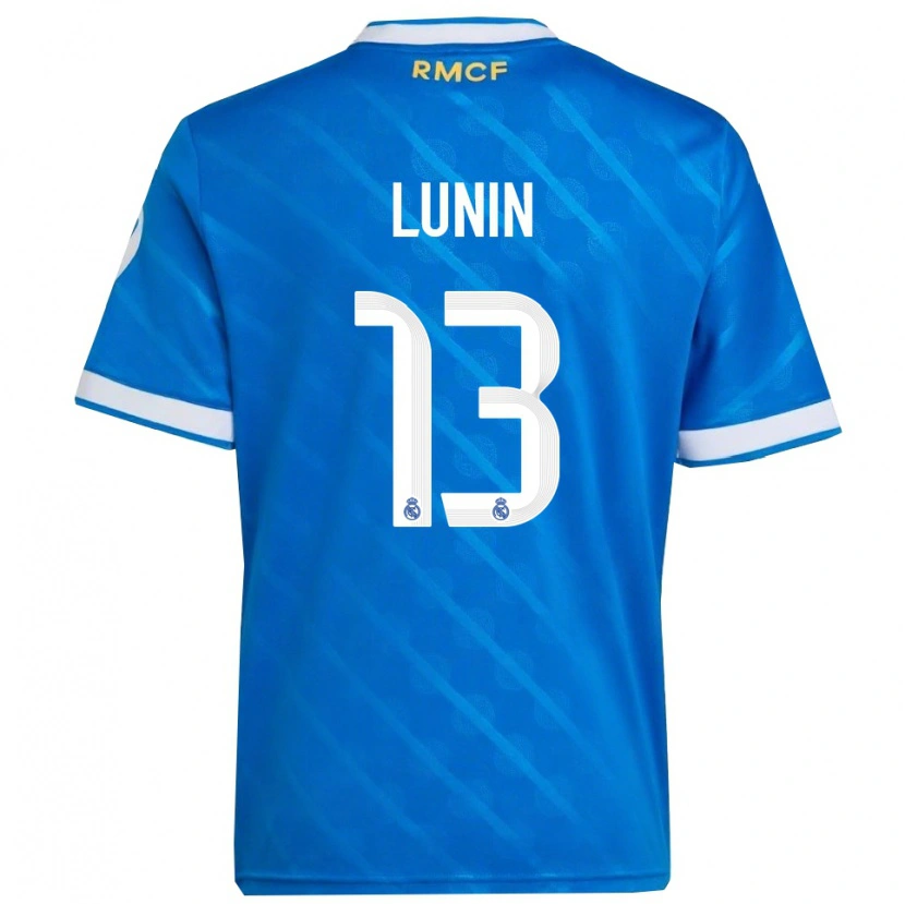 Danxen Mann Andriy Lunin #13 Blå Hvit Tredje Sett Drakt Trøye 2025/26 Skjorter T-Skjorte