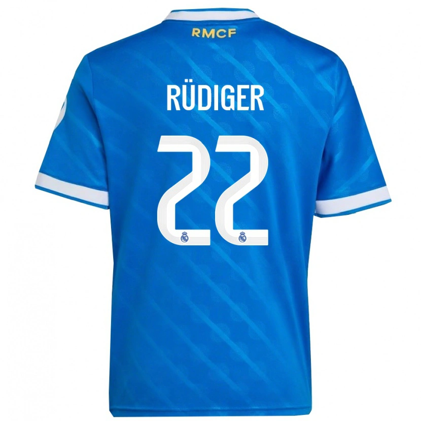 Danxen Mann Antonio Rüdiger #22 Blå Hvit Tredje Sett Drakt Trøye 2025/26 Skjorter T-Skjorte