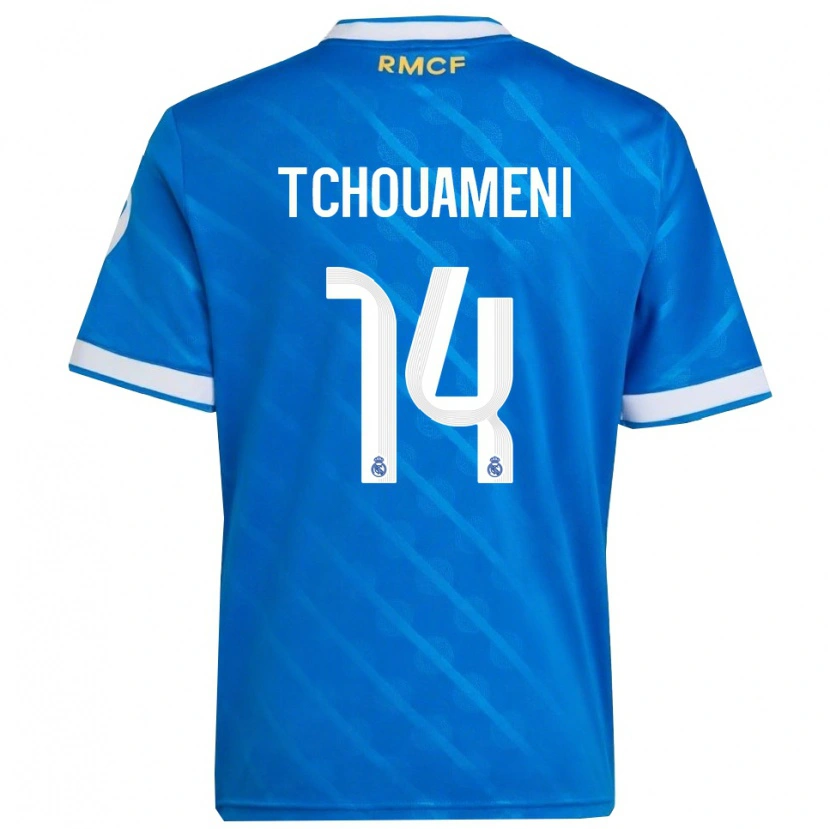 Danxen Mann Aurélien Tchouaméni #14 Blå Hvit Tredje Sett Drakt Trøye 2025/26 Skjorter T-Skjorte