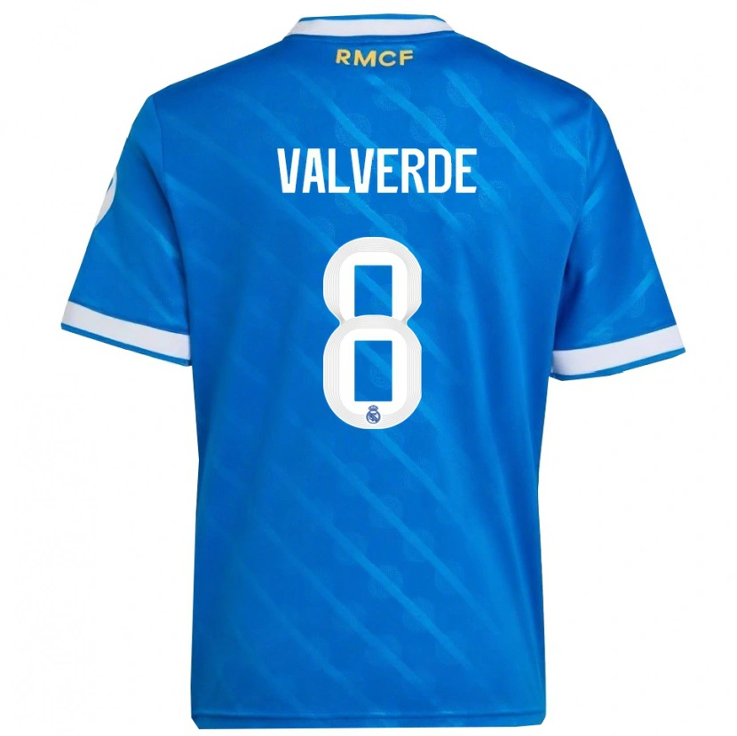 Danxen Mann Federico Valverde #8 Blå Hvit Tredje Sett Drakt Trøye 2025/26 Skjorter T-Skjorte