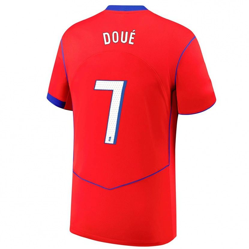 Danxen Mann Eddy Doué #7 Rød Blå Hvit Tredje Sett Drakt Trøye 2025/26 Skjorter T-Skjorte