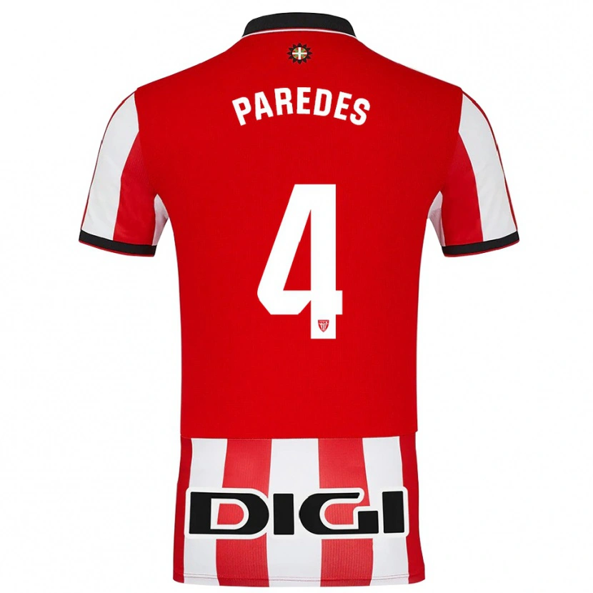 Danxen Dame Aitor Paredes #4 Rød Hvit Hjemmetrøye Drakt Trøye 2025/26 Skjorter T-Skjorte