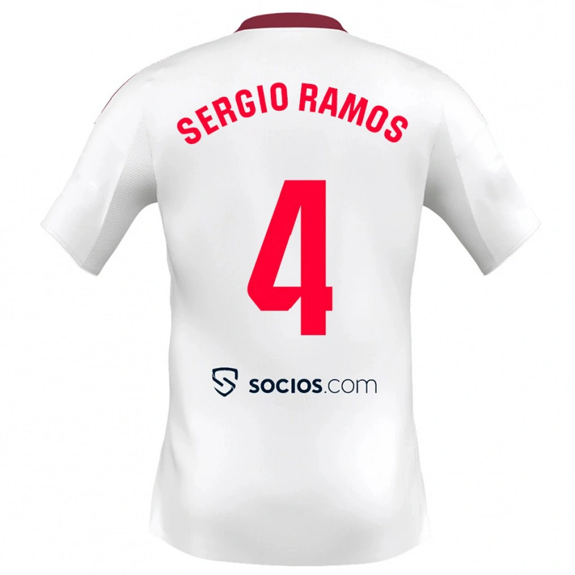 Danxen Dame Sergio Ramos #4 Hvit Rød Hjemmetrøye Drakt Trøye 2025/26 Skjorter T-Skjorte