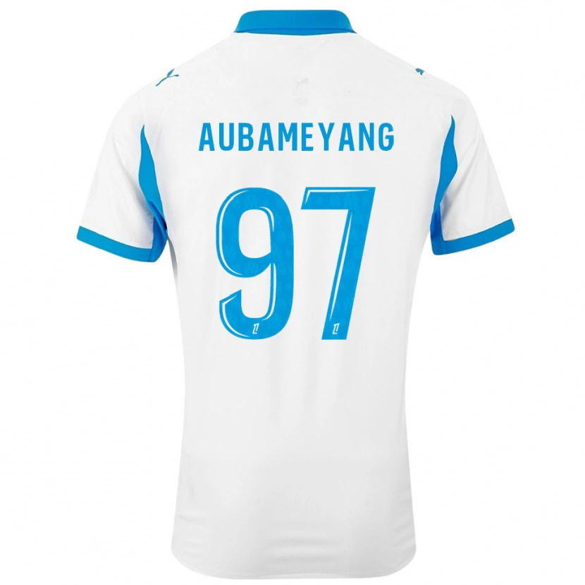 Danxen Dame Pierre-Emerick Aubameyang #97 Hvit Lyseblå Hjemmetrøye Drakt Trøye 2025/26 Skjorter T-Skjorte