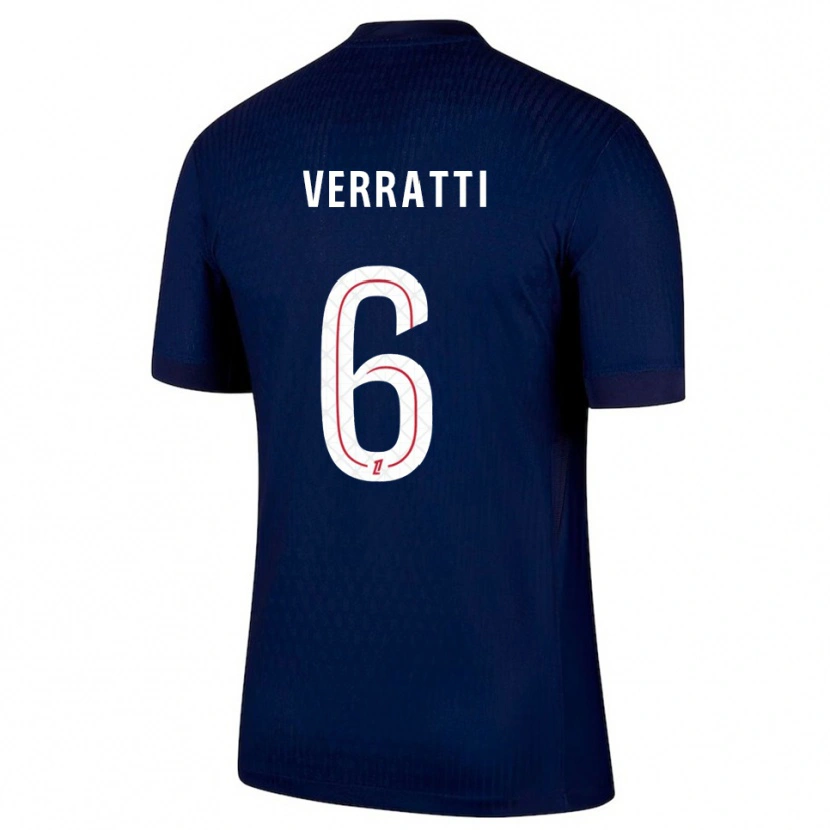 Danxen Dame Marco Verratti #6 Marineblå Rød Hjemmetrøye Drakt Trøye 2025/26 Skjorter T-Skjorte