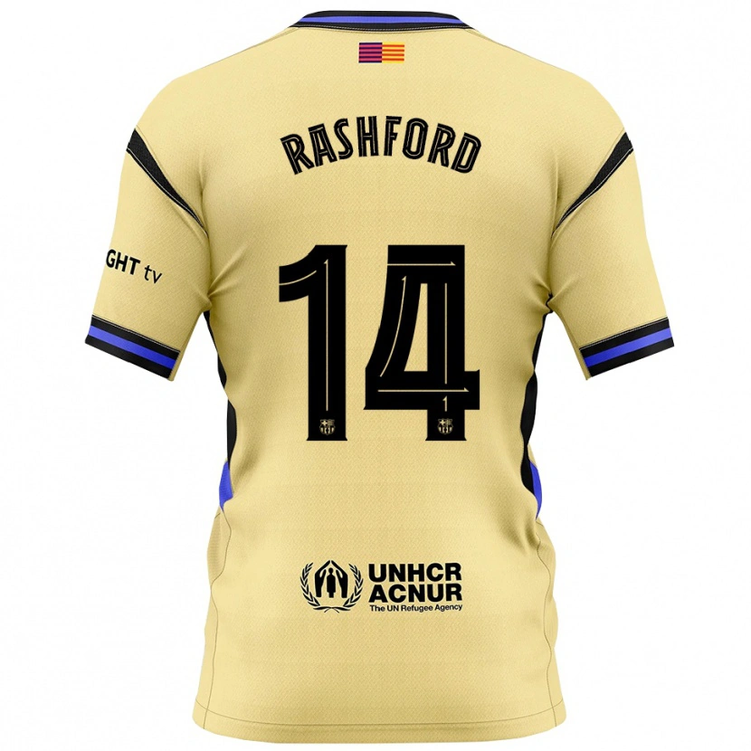 Danxen Dame Marcus Rashford #14 Gul Svart Bortetrøye Drakt Trøye 2025/26 Skjorter T-Skjorte