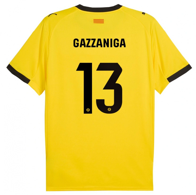 Danxen Dame Paulo Gazzaniga #13 Gul Svart Bortetrøye Drakt Trøye 2025/26 Skjorter T-Skjorte