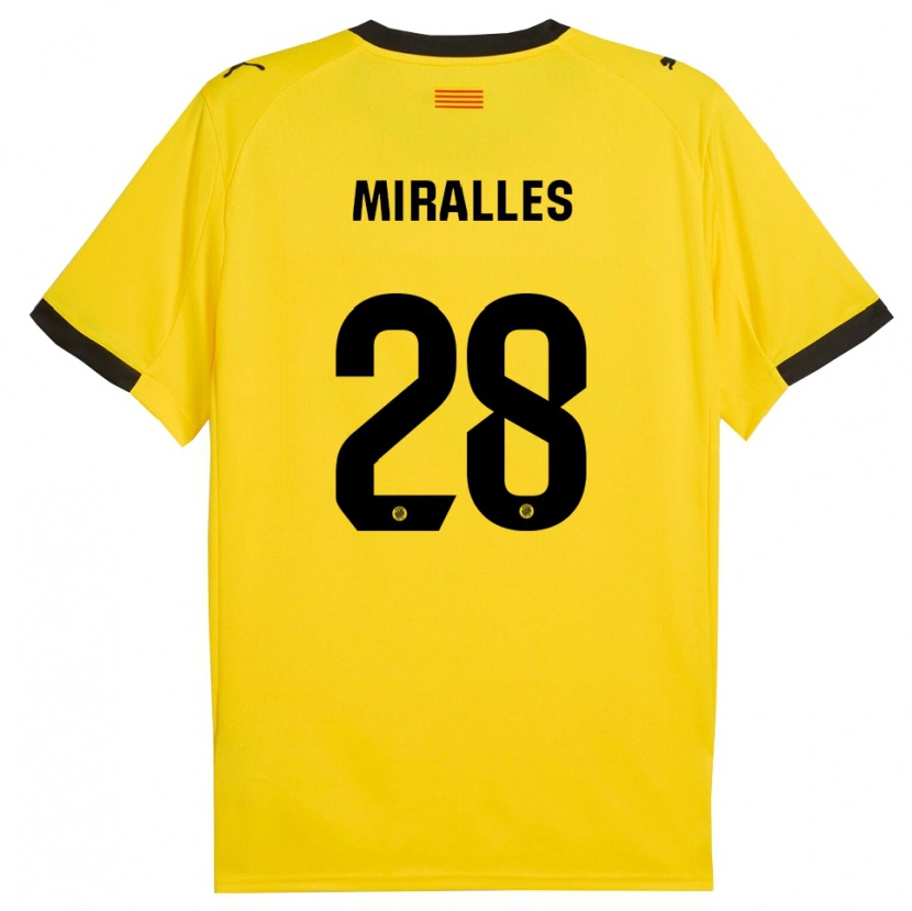 Danxen Dame Diego Miralles #28 Gul Svart Bortetrøye Drakt Trøye 2025/26 Skjorter T-Skjorte