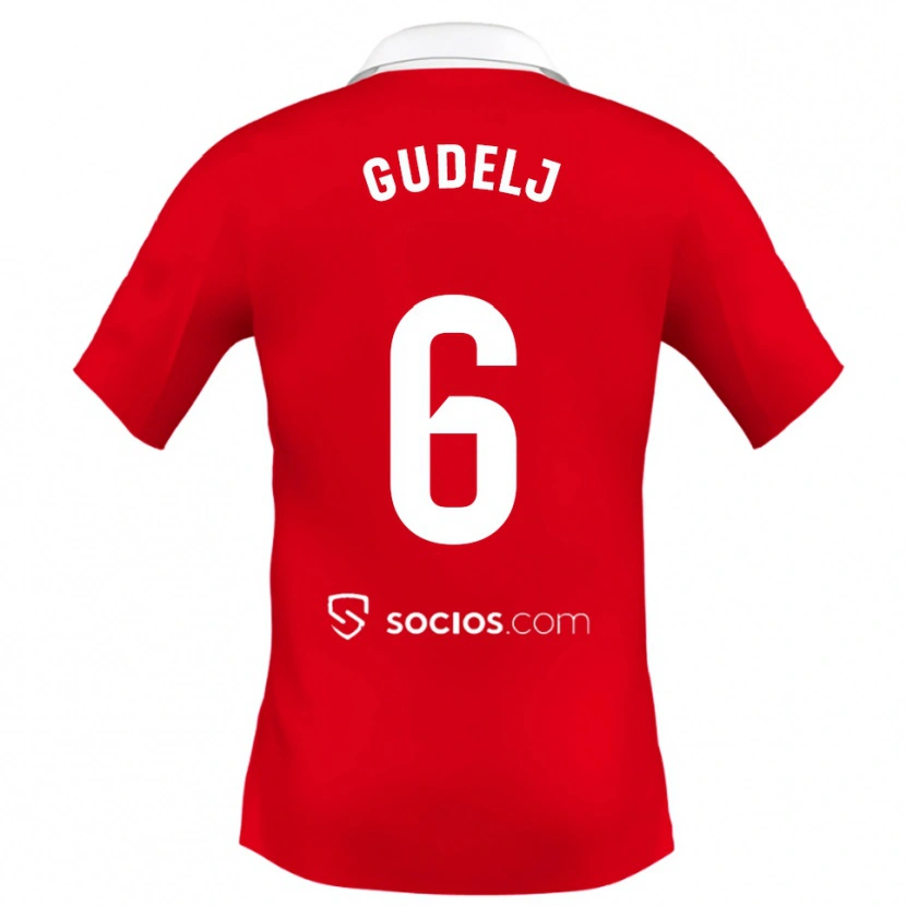 Danxen Dame Nemanja Gudelj #6 Rød Hvit Grå Bortetrøye Drakt Trøye 2025/26 Skjorter T-Skjorte