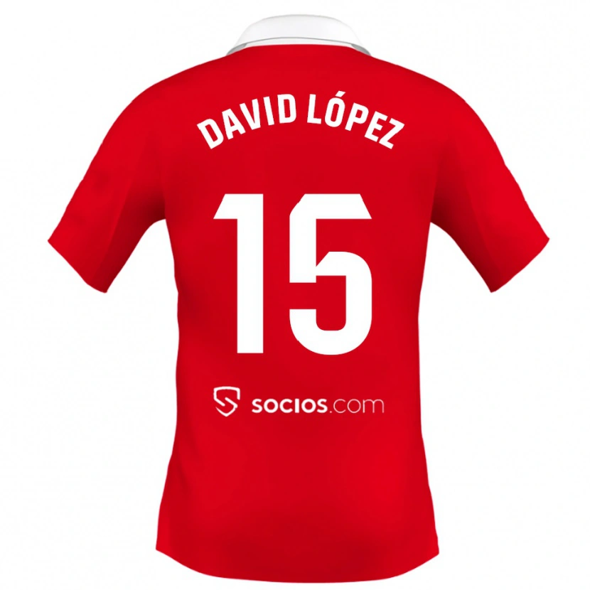 Danxen Dame David López #15 Rød Hvit Grå Bortetrøye Drakt Trøye 2025/26 Skjorter T-Skjorte