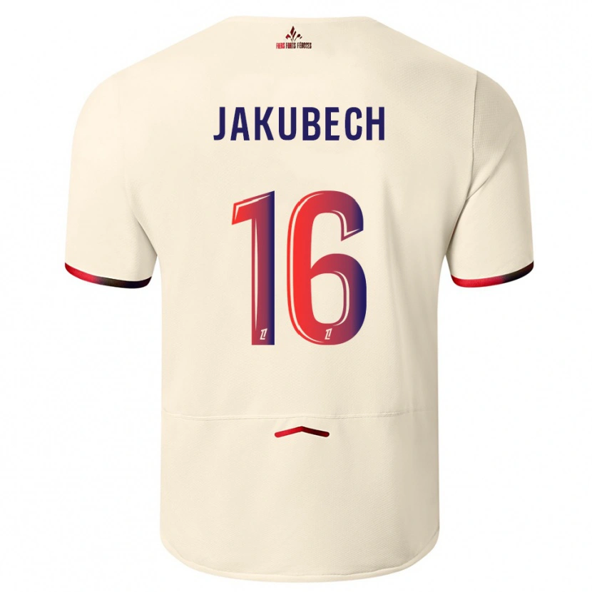 Danxen Dame Adam Jakubech #16 Off-White Rød Bortetrøye Drakt Trøye 2025/26 Skjorter T-Skjorte