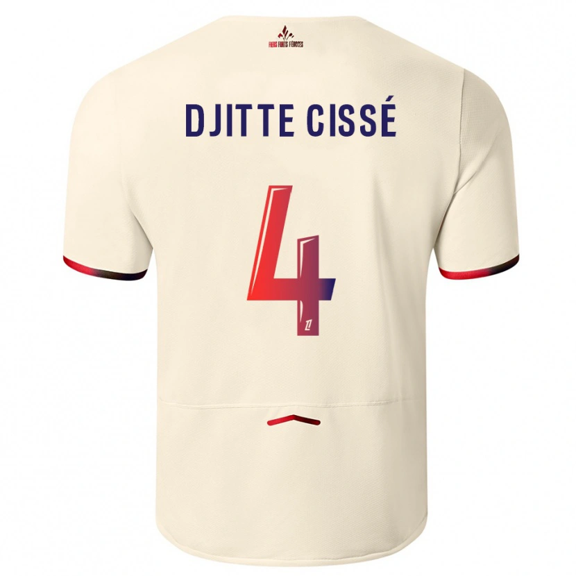 Danxen Dame Babacar Djitte Cissé #4 Off-White Rød Bortetrøye Drakt Trøye 2025/26 Skjorter T-Skjorte