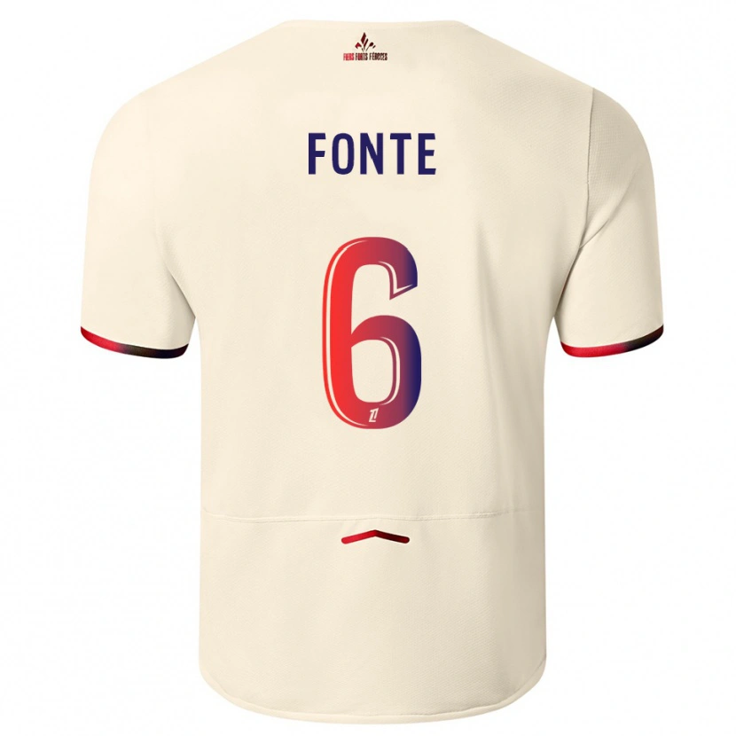 Danxen Dame Jose Fonte #6 Off-White Rød Bortetrøye Drakt Trøye 2025/26 Skjorter T-Skjorte